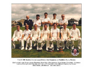 The double winning year of 1986...even then we could not get eleven out! Flanked by the late Ernest Jackson and a remarkably sober looking Haighy.