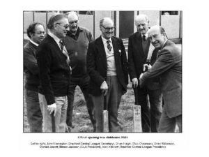 Ernest Jackson with BVCC and Bradford Central League officials at the opening of our first clubhouse in 1983.